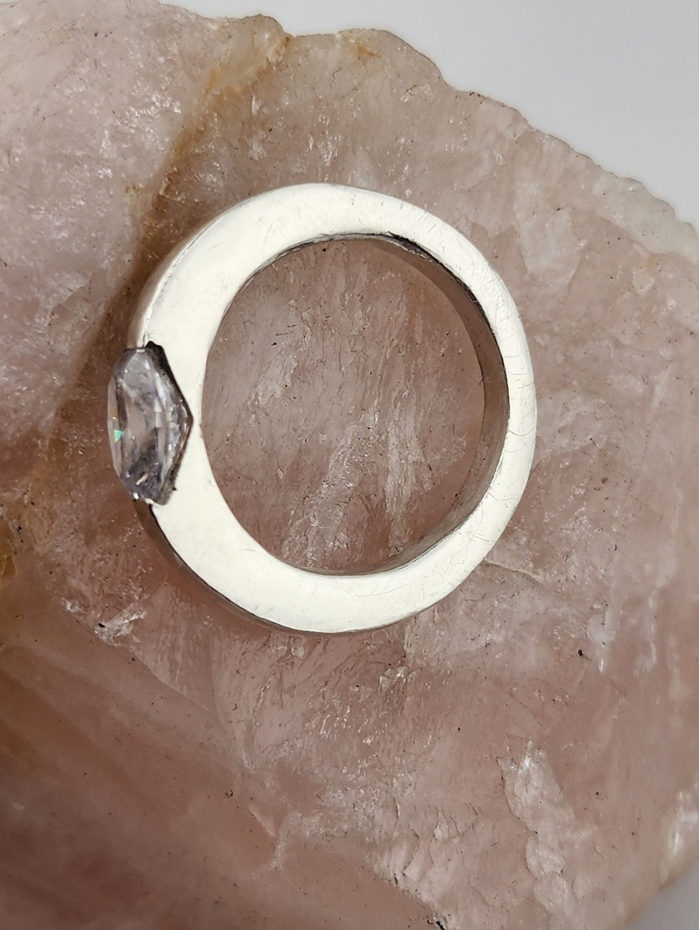 CUBIC ZIRCONIA PRESSURE RING HANDMADE STERLING SILVER SIZE7 - Picture 12 of 15